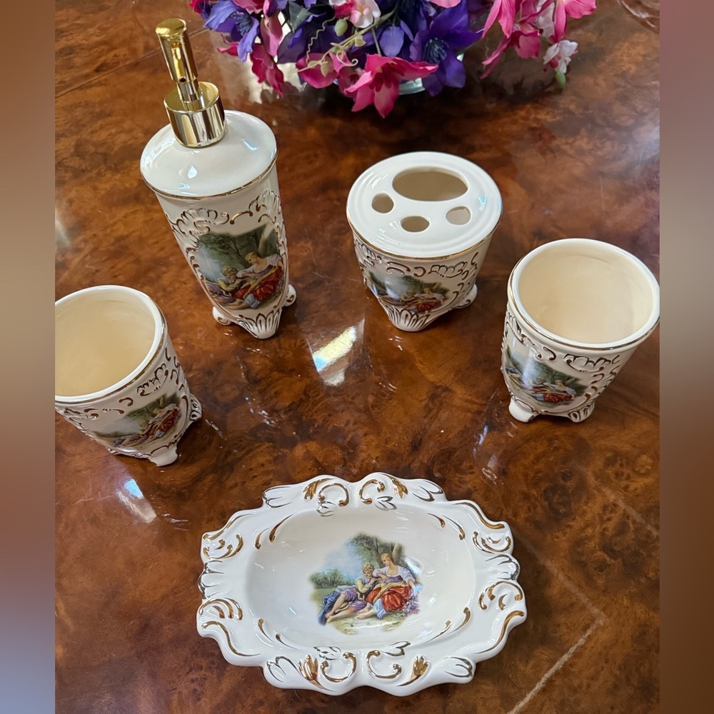 Five Pieces,Royal Home,Ceramic Cream Bathroom Set & European Luxury Style Design - Picture 2 of 6